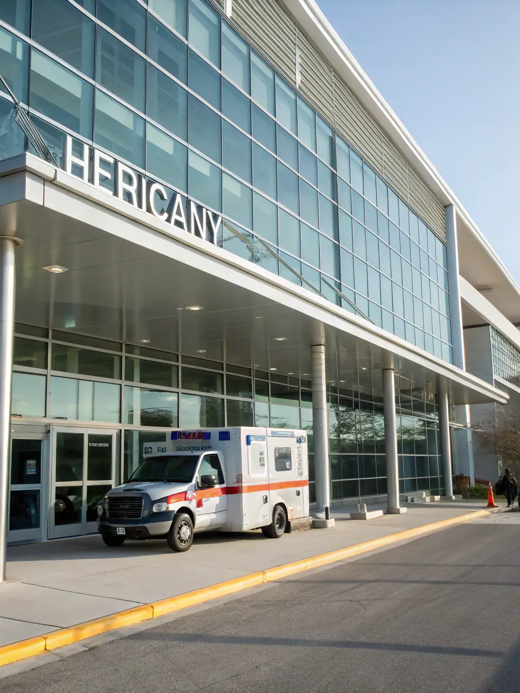A modern hospital building exterior during daytime, showcasing healthcare feasibility study context.
