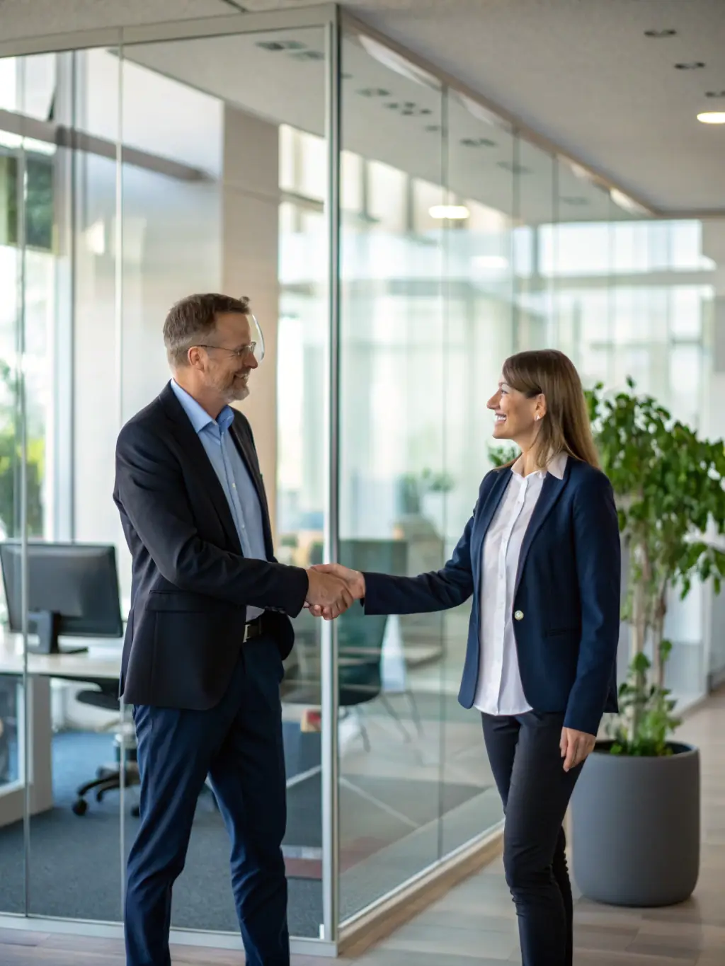 A successful entrepreneur shaking hands with a Global Seed Consultancy consultant, symbolizing the positive outcomes and client satisfaction from their services.