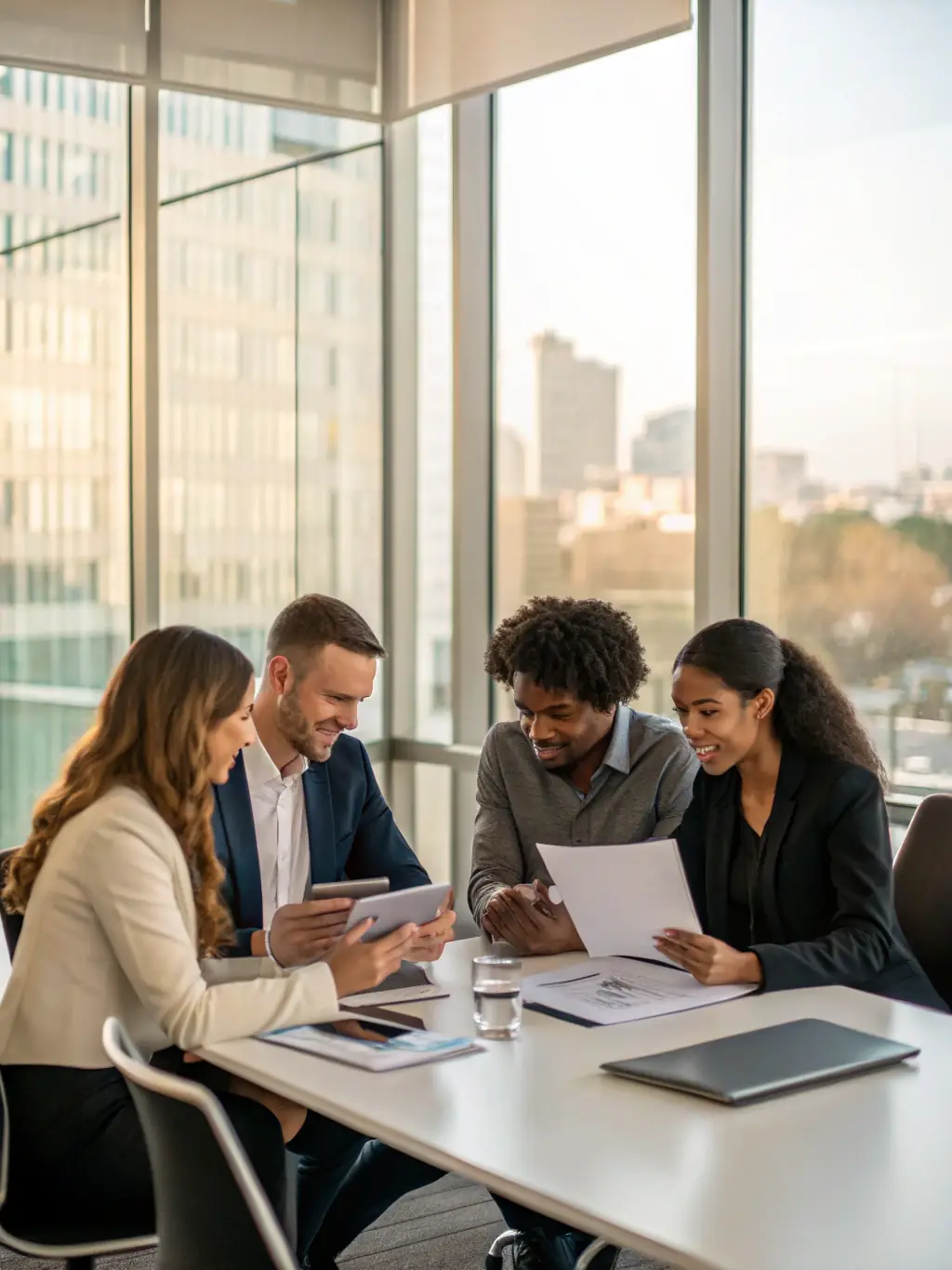 A diverse team of consultants brainstorming and collaborating in a modern office setting, emphasizing Global Seed Consultancy's collaborative and expert approach.