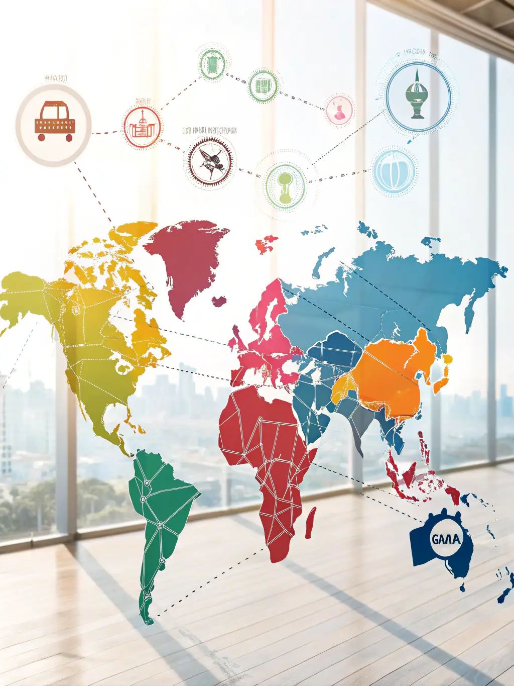 A world map with arrows pointing towards the UAE, highlighting the ease of capital repatriation and the strategic location for global business operations.